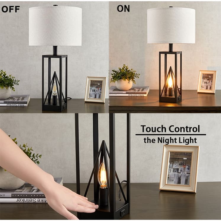 KAWOTI 23.5” Touch Control Table Lamp Set with USB Port, Night Light and Bulbs - W12" * H23.5"