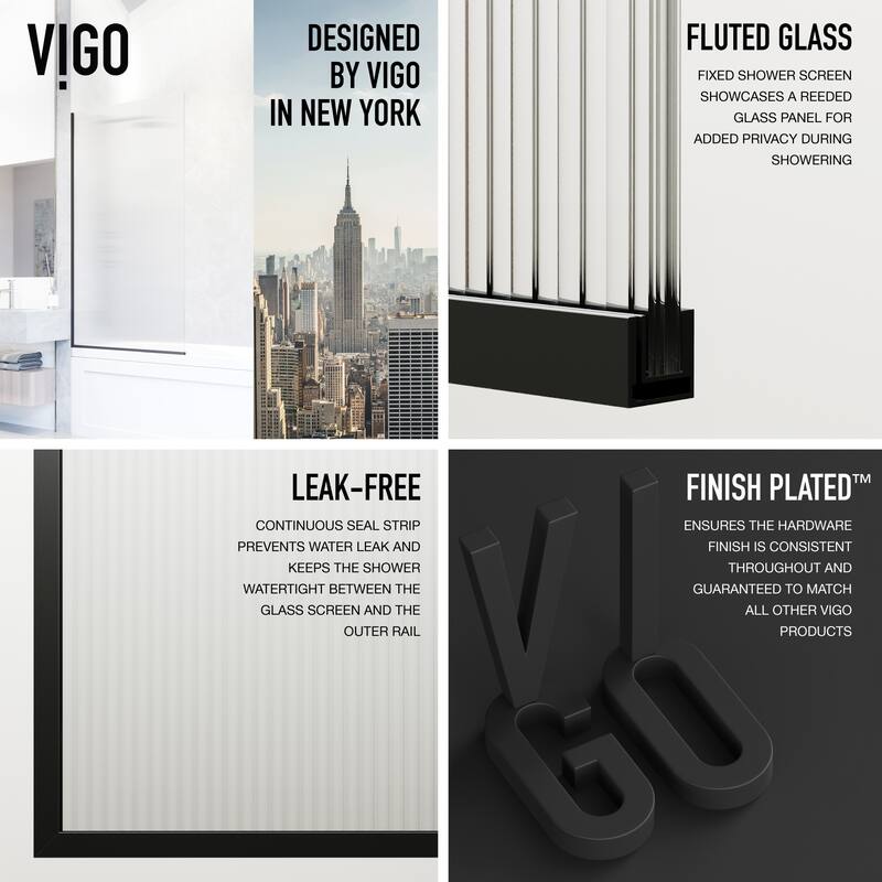 VIGO Zenith 34" W x 62" H Frameless Fixed Tub Screen Door