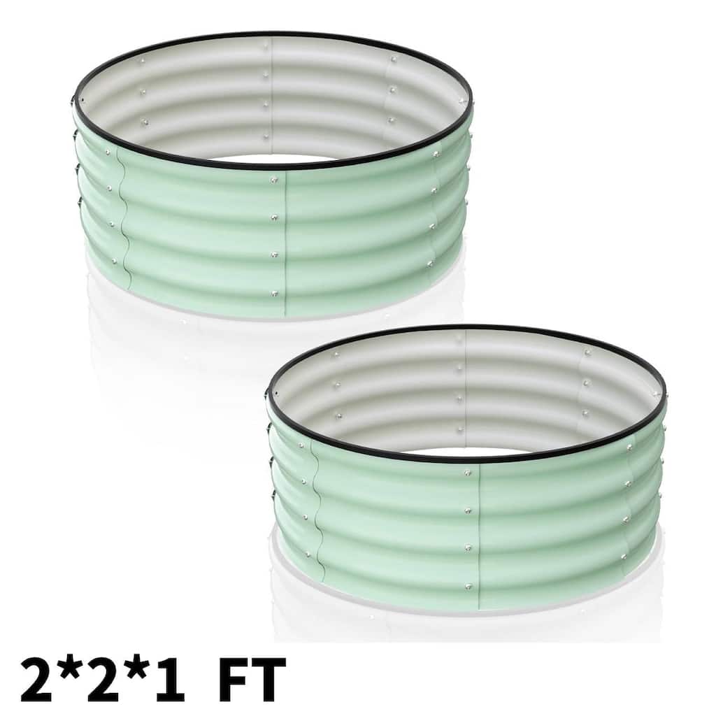 2x2x1ft Round Galvanized Raised Garden Bed, Planter Box for Vegetables, Flowers, Fruits