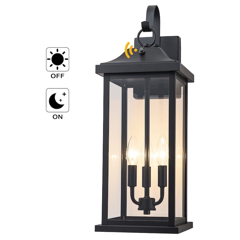 C Cattleya 22 inch Large Matte Black Dusk to Dawn Outdoor Wall Lights With Clear Tempered Glass - 1-Pack