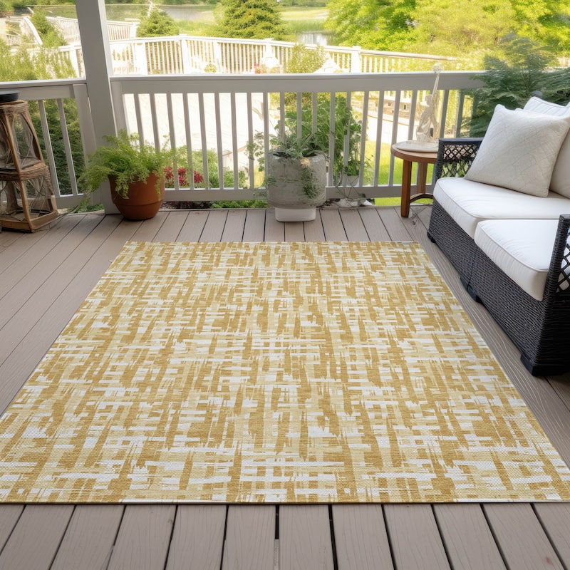 Machine Washable Indoor/ Outdoor Modern Crosshatch Chantille Rug