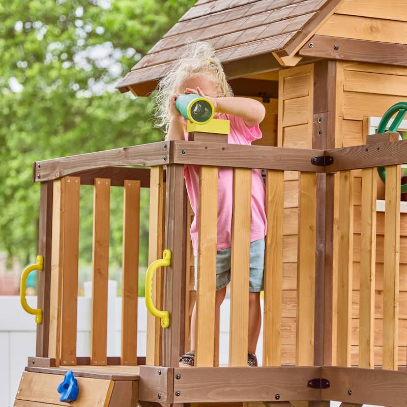 Backyard Discovery Spruce Hollow Spruce Wood Swing Set, Wave Slide
