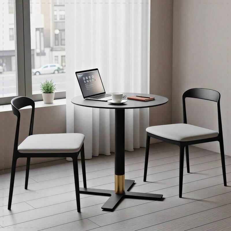 Vail Round Dining Table 27 in. Sintered Stone Tabletop in Black Stainless Steel Cross X-Shape Pedestal Base