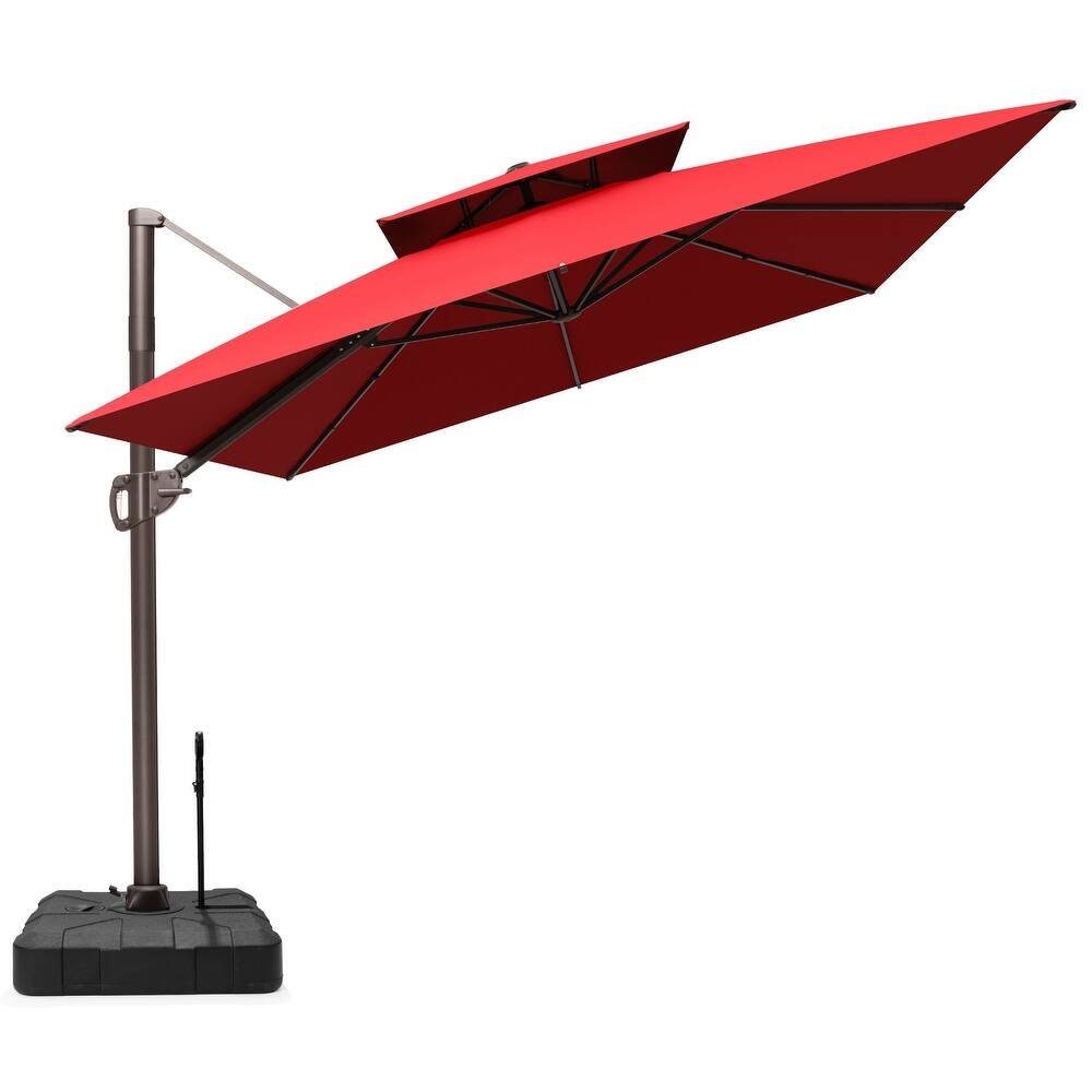 9x12 FT Rectangular Aluminum Outdoor Patio Double Top Cantilever Offset Umbrella with Rod Base