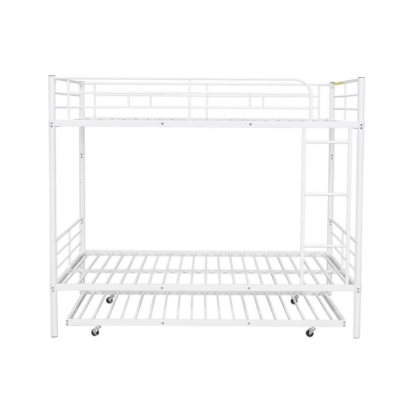 Full Over Full Metal Bunk Bed with Trundle in White, Black or Silver - Sturdy Iron Frame, Space-Saving Design