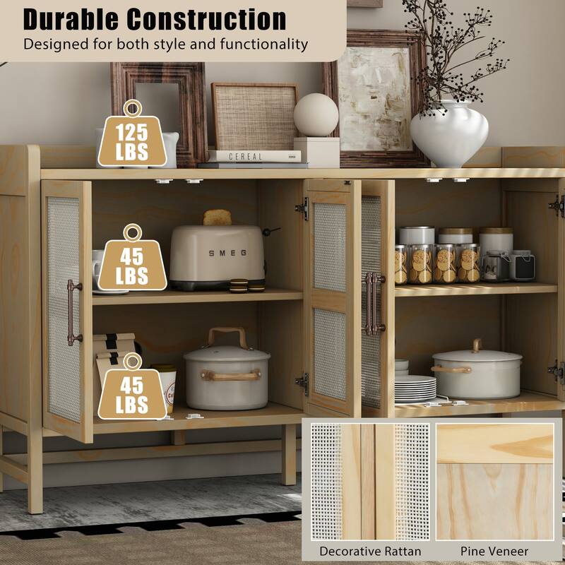 Rectangular Sideboard with 4 Decorative Rattan Doors