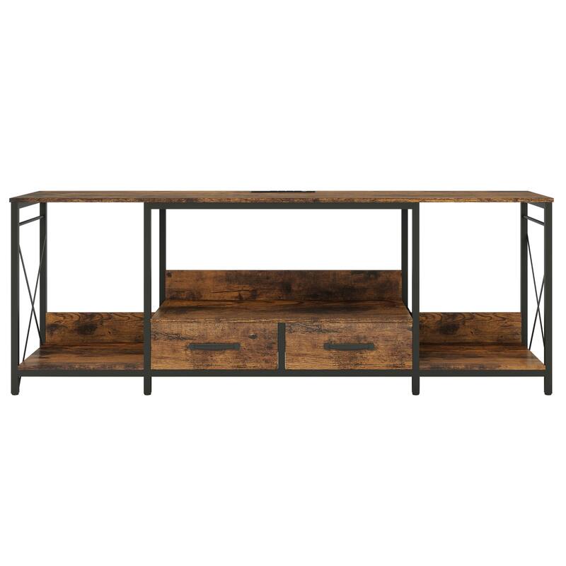 TV Stand,LED Lights Power Outlets,Fabric Drawers for 65 70 75 Inches,Entertainment Center,TV Console Table,Open Storage Shelves