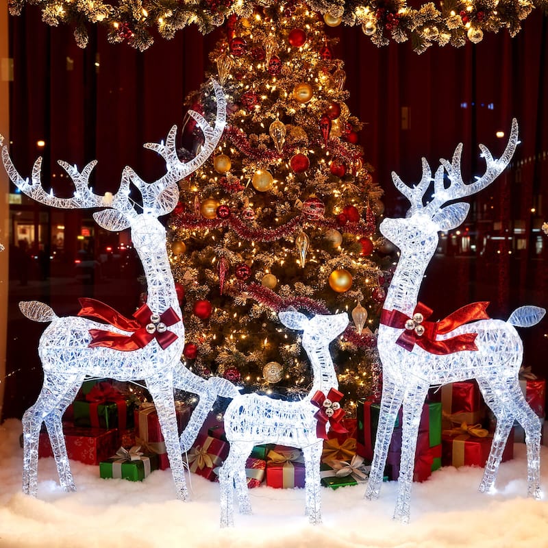 Costway 3PCS Christmas Lighted Iridescent Reindeer Family Set with 215 - as pic shows - See Details