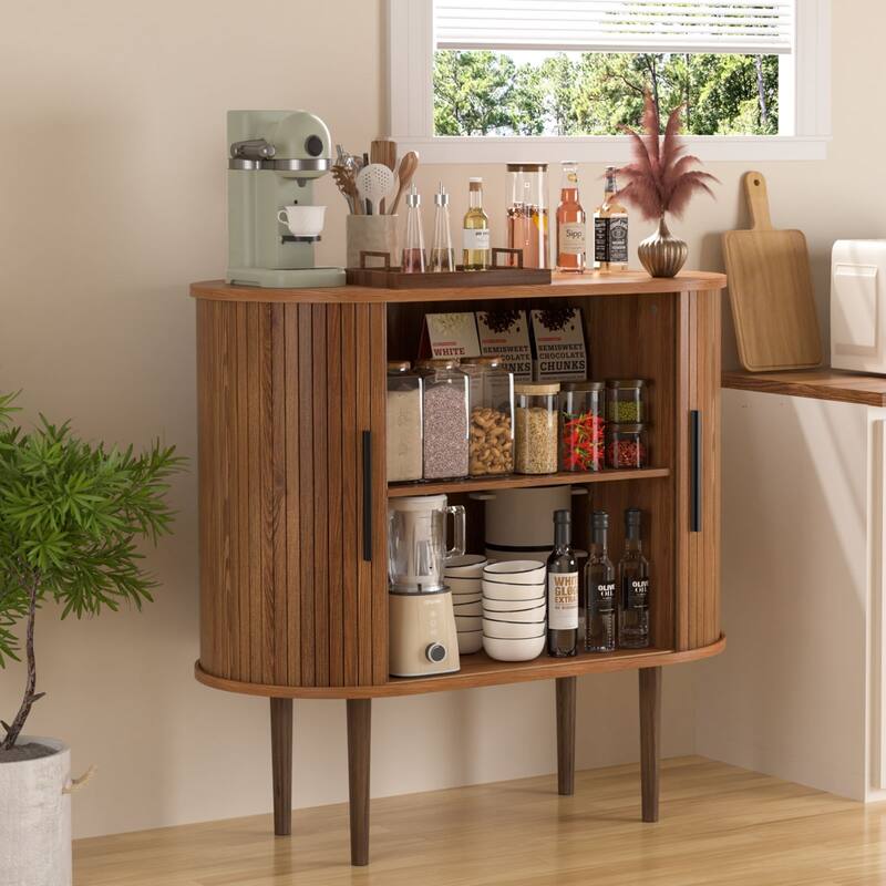 VEIKOUS Wooden Storage Sideboard with Tambour Doors, Ample Storage for Kitchen, Living Room, Bedroom