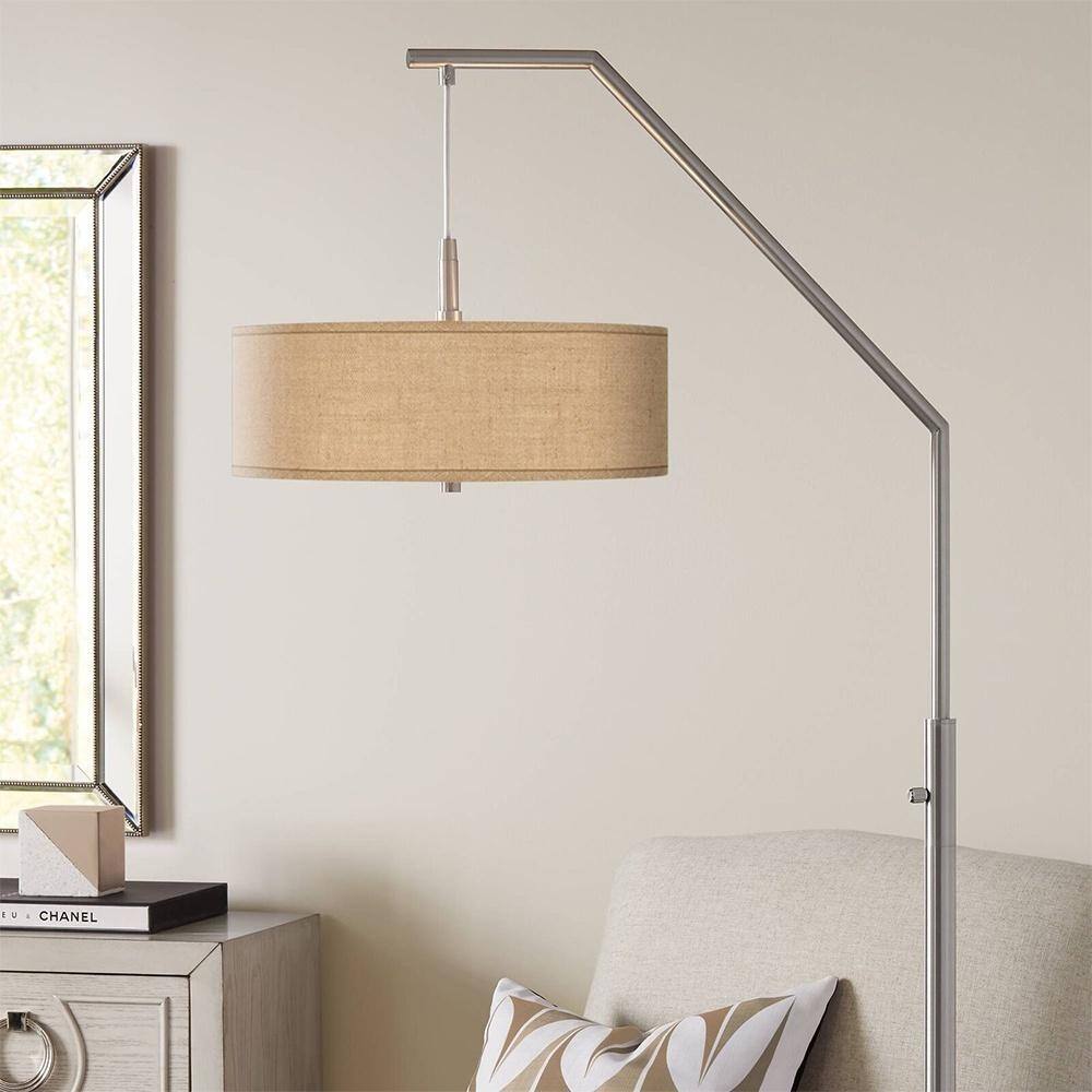 Modern Arc Floor Lamp Nickel Woven Burlap Shade for Living Room - 30" x 71"
