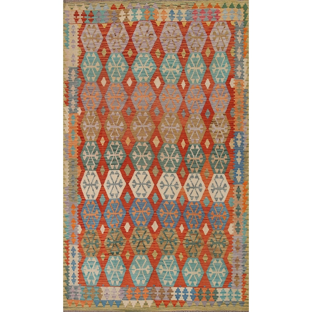 Hand Woven Oriental 100% Wool Carpet Southwestern Geometric Oranges & Rust Kilim Area Rug - 9' 9'' X 6' 5''