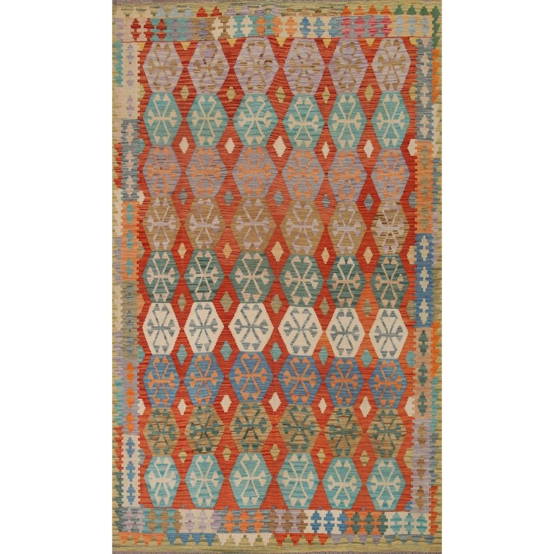 Hand Woven Oriental 100% Wool Carpet Southwestern Geometric Oranges & Rust Kilim Area Rug - 9' 9'' X 6' 5''