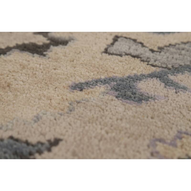 Oushak Indian Area Rug Handmade Beige Floral Wool Carpet - 9'0"x 11'7"