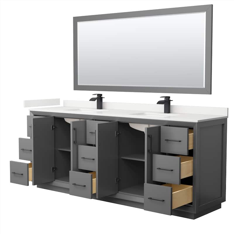 Strada 84-inch Double Vanity, Quartz Top, 70-inch Mirror