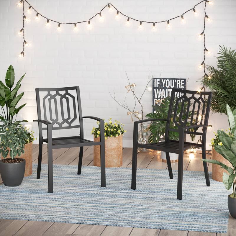 Patio E-coated Weather-resistant Stackable Dining Armchairs (Set of 2) - TypeB