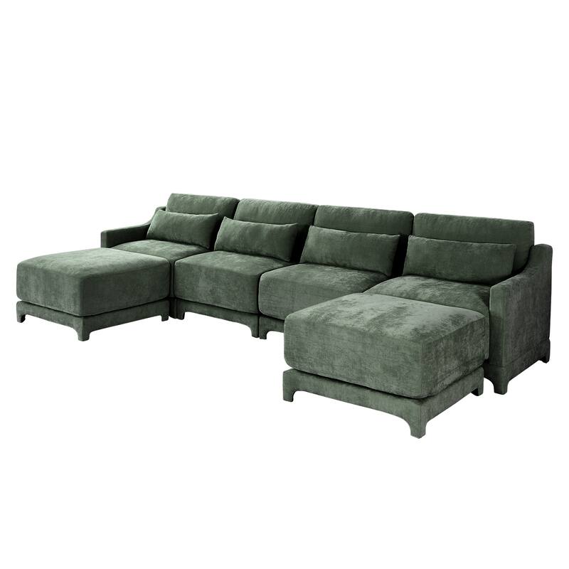 141.7" Chenille 4-Seater Sofa with Movable Ottoman & Solid Wood Frame