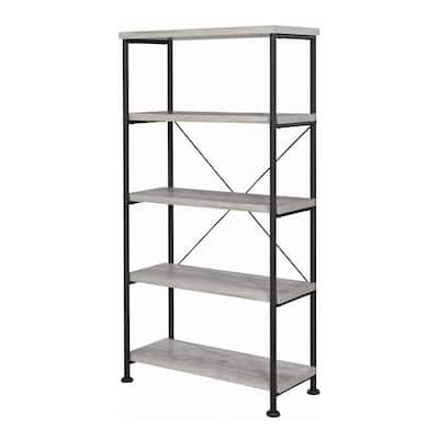 Sophisticated Wood and Metal Open Bookcase, Gray - 63 H x 14.25 W x 31.5 L Inches