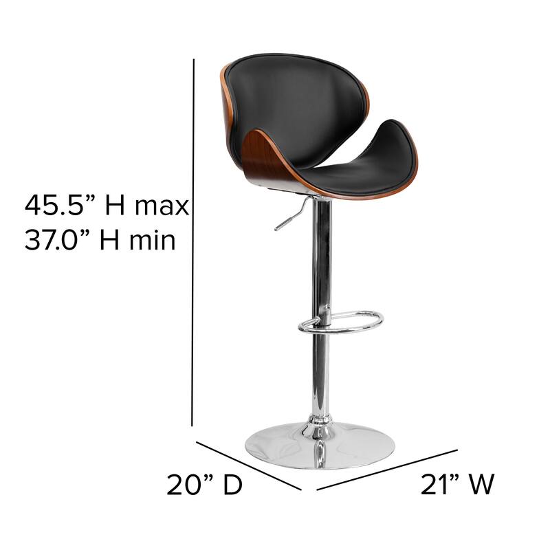 Bentwood Adjustable Height Barstool with Curved Back and Vinyl Seat - 21"W x 20"D x 37" - 45.5"H - 21"W x 20"D x 37" - 45.5"H