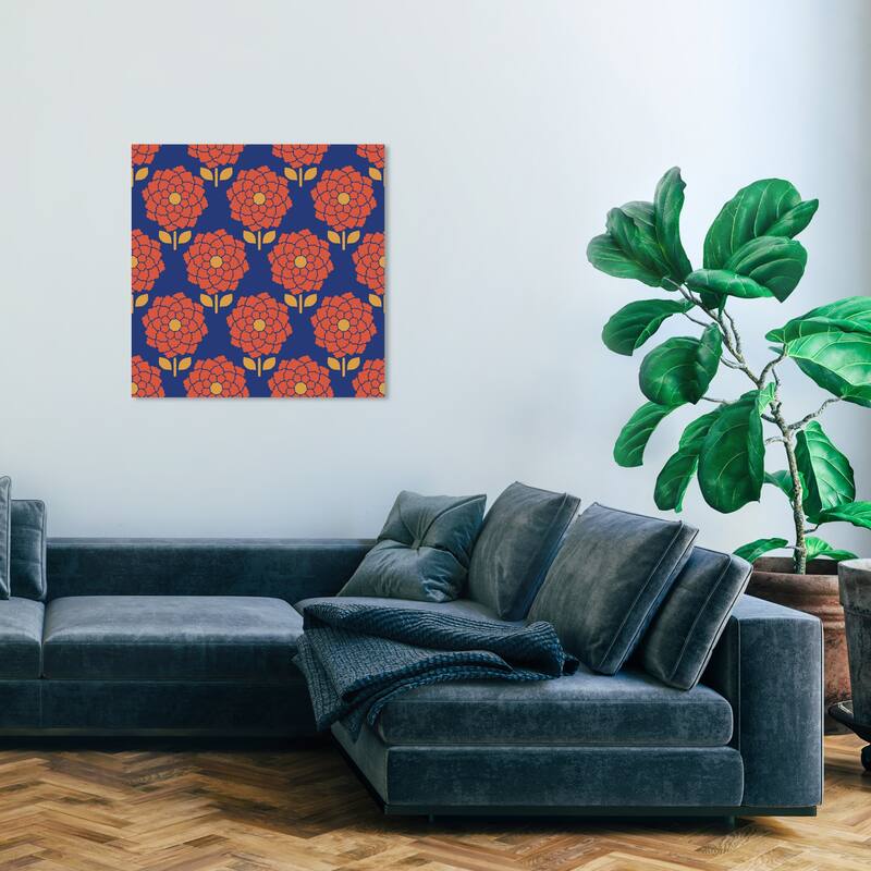 Wynwood Studio Canvas Floral and Botanical One of Tokyo Flower Pattern Orange and Dark Orange Modern Wall Art Canvas Print - 30 x 30