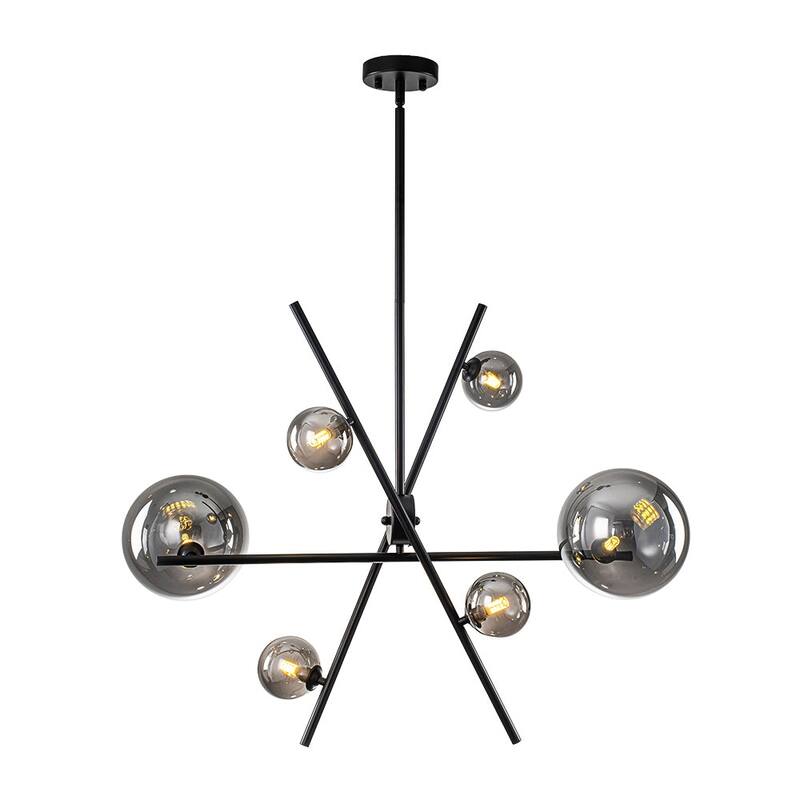 Sleek Modern 6-Light Linear Smoked Glass Mobile Chandelier - 29.9 in