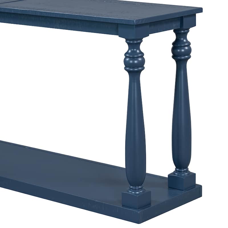 Vintage Wood Grain Console Table with Bottom Shelf and Vase Legs, 63" Narrow Long Entryway Table Living Room Side Table