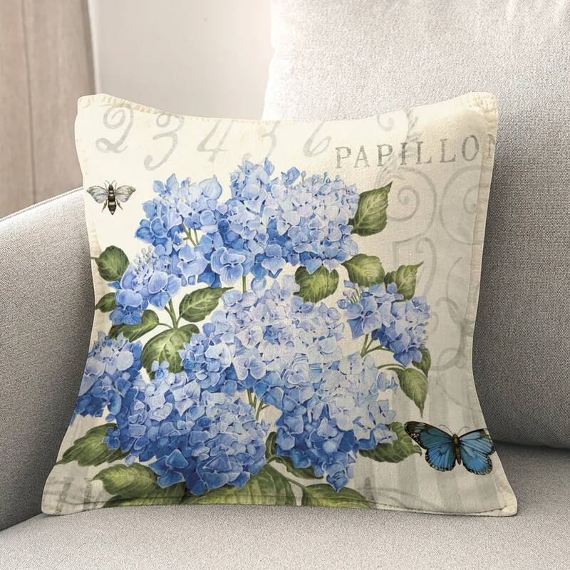 Laural Home Papillon Hydrangea Blue Indoor Decorative Pillow