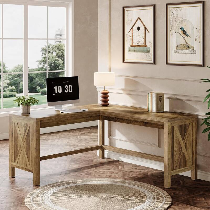 L-Shaped Desk Corner Computer Desk, Rustic Executive Office Table