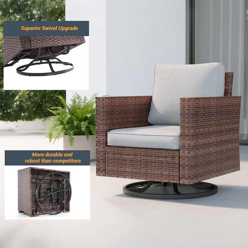LIVOOSUN 5Pcs Patio Brown Rattan Outdoor Furniture Swivel Rocking Sofa Set