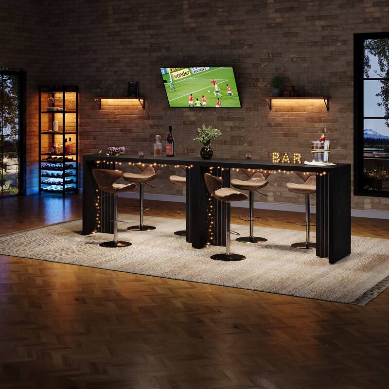 55'' Home Bar Unit, Bar Table with Faux Marble Finished Tabletop