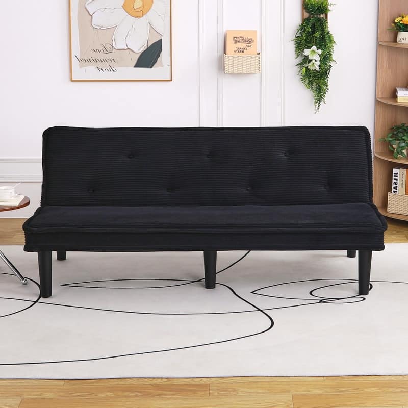 65.7" Corduroy Armless Upholstered Sofa Bed - Black