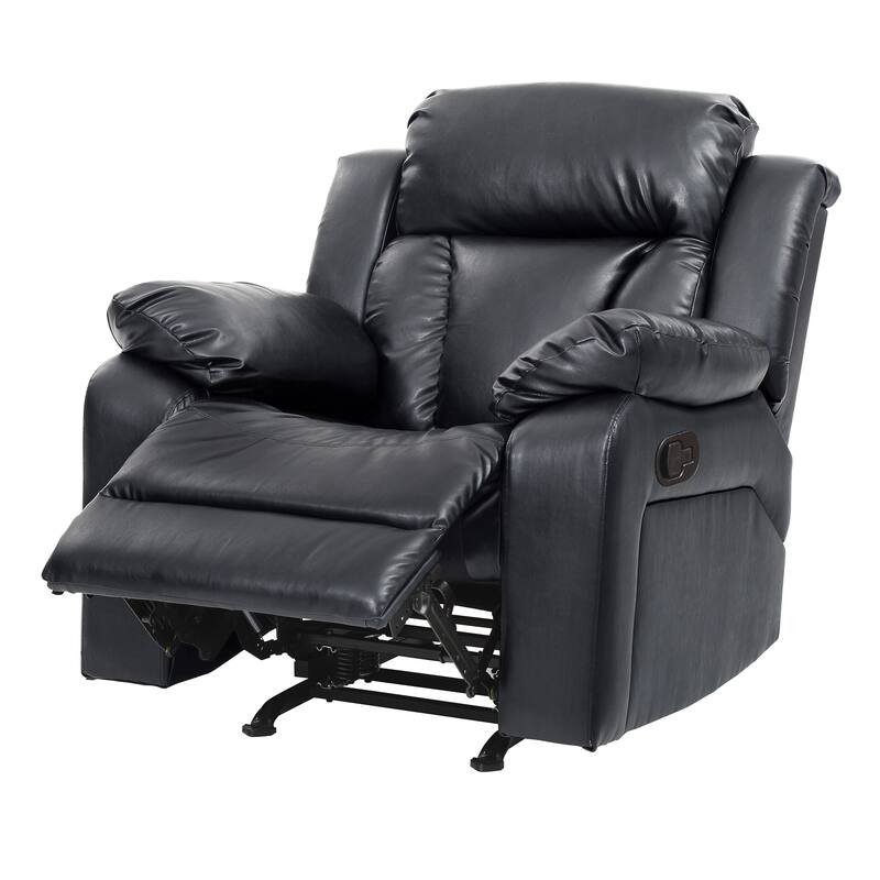 Faux Leather Upholstered Reclining Chair with Padded Arms - 41" - Black