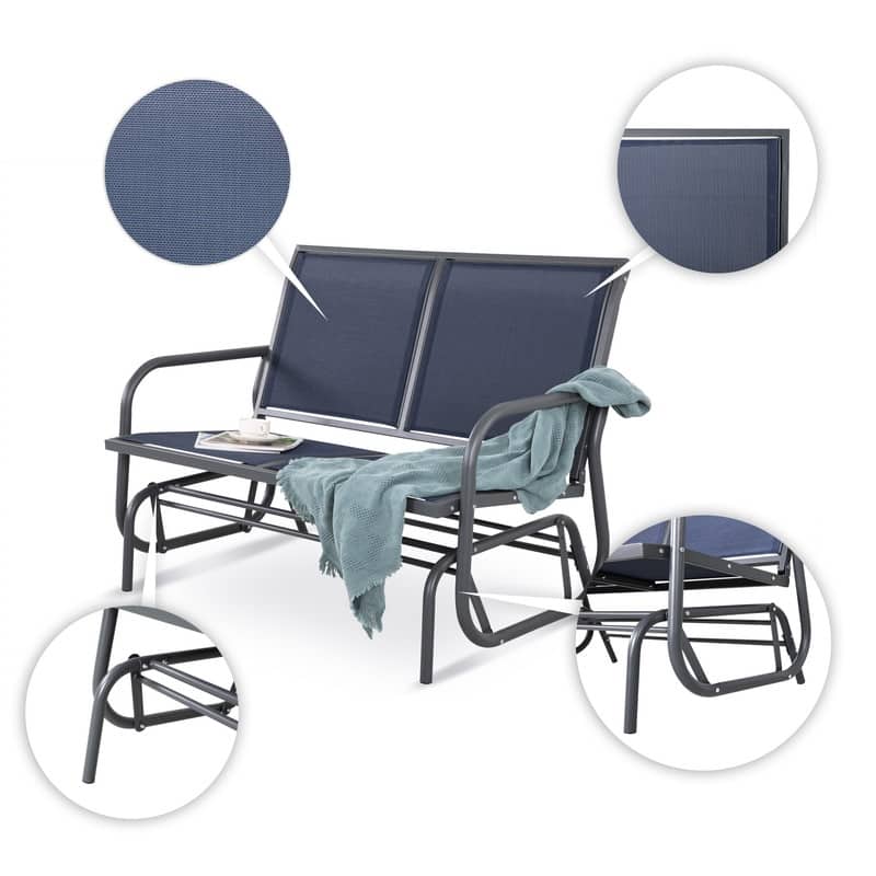 Outdoor Love-Seat Rocking Bench, Patio Glider, Textilene Fabric