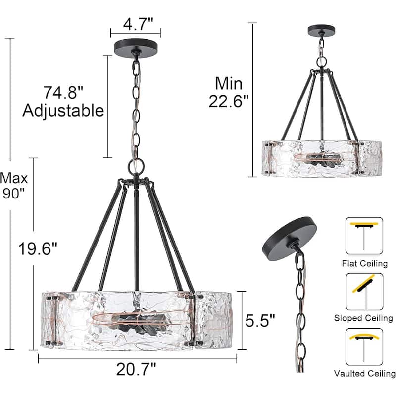 20.7 inch modern pendant light matte black dining room light glass, metal entryway light