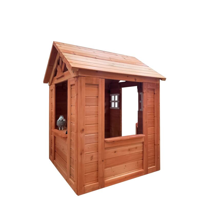 Anmytek All Wooden Kids Playhouse with 2 Windows & Flowerpot Holder - 42"Lx46"Wx55"H - 42" L x 45" W x 55" H