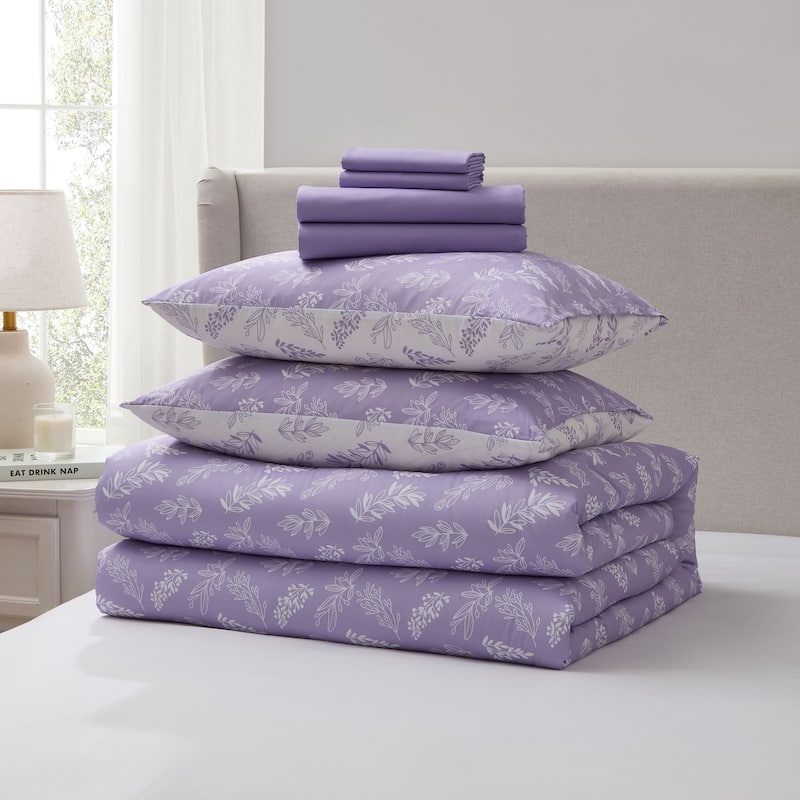 Empyrean 7 Pc Botanical Comforter Set with Sheets, Soft Breathable Lightweight Bedding Bag