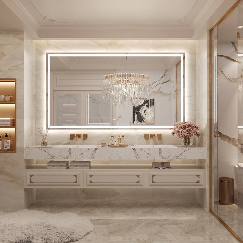 Frameless LED Front Light and Backlit 3 Colors Dimmable Anti-Fog Wall Bathroom Vanity Mirror