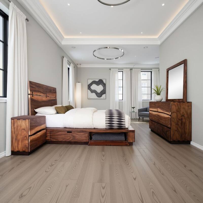 Zeko 4pc Queen Bedroom Set with Storage, Live Edge Smoky Walnut Brown