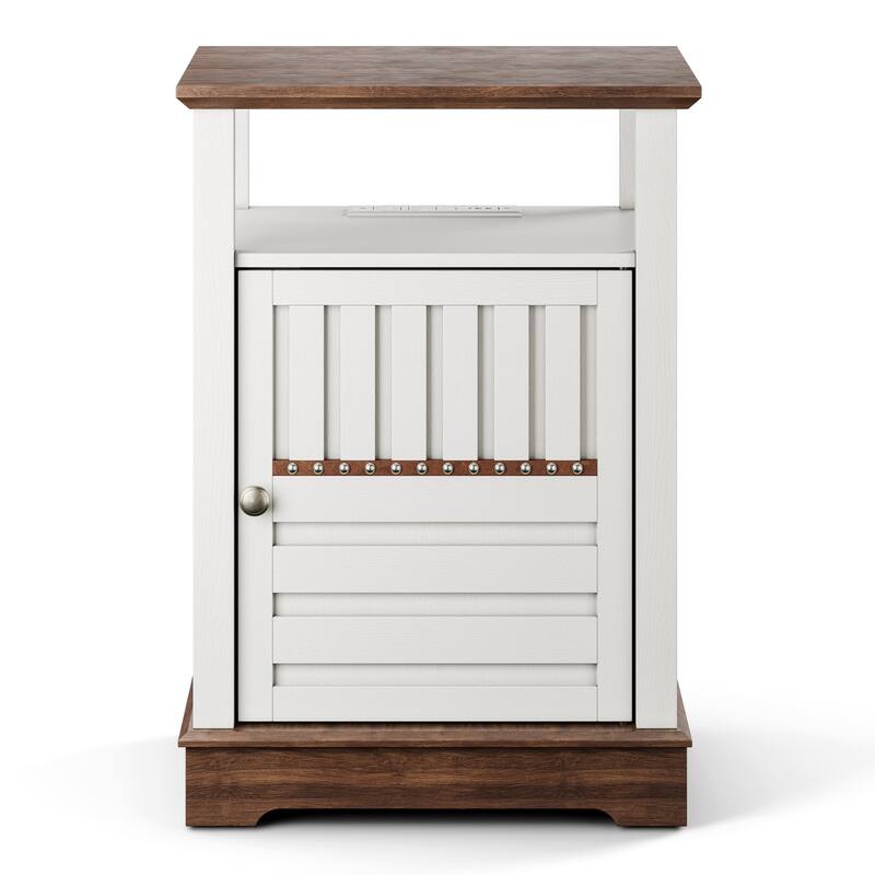 25'' Farmhouse Nightstand Swinging Door End Table With Adjustable Storage Shelf