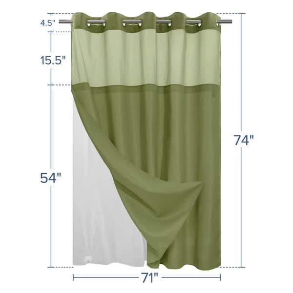 dimension image slide 8 of 19, No Hook Slub Linen Texture Shower Curtain with PEVA Snap-in Liner