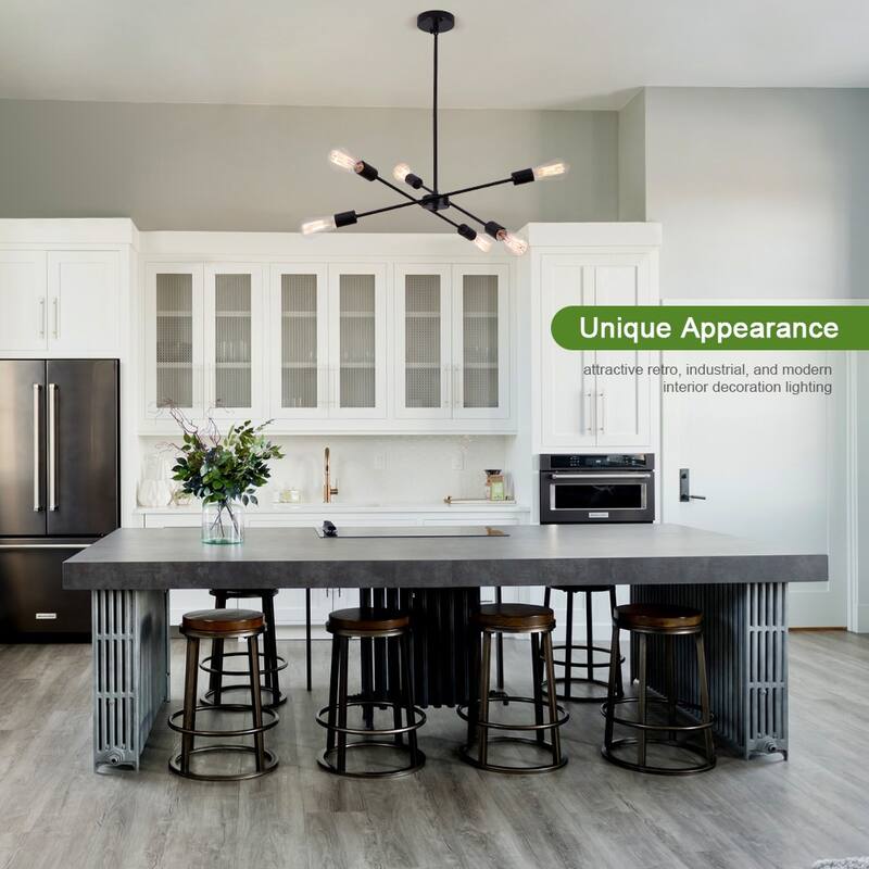 Modern 6-Light Sputnik Linear Chandelier, Modern Sputnik Sphere Chandelier for Dining Room Living Room Bedroom Kitchen