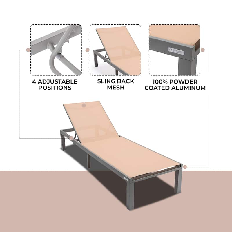 Aluminum Beach Pool Sun Lounge Chair Sling Mesh Fabric Reclining Stackable Lounger Chair