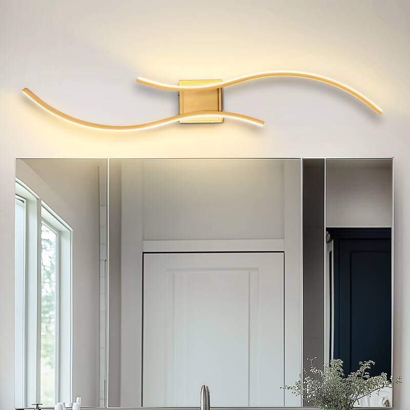 YANSUN 1000mm Dual-Wave Battery Wall Light, 6000mAh, Indoor Use, Spray Gold Finish for Elegant Lighting - 39.37*7*6.22