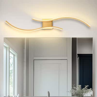 YANSUN 1000mm Dual-Wave Battery Wall Light, 6000mAh, Indoor Use, Spray Gold Finish for Elegant Lighting - 39.37*7*6.22