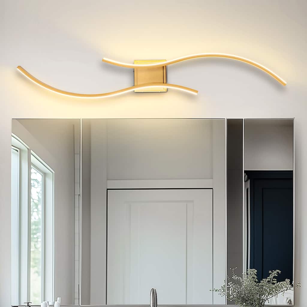 YANSUN 1000mm Dual-Wave Battery Wall Light, 6000mAh, Indoor Use, Spray Gold Finish for Elegant Lighting - 39.37*7*6.22