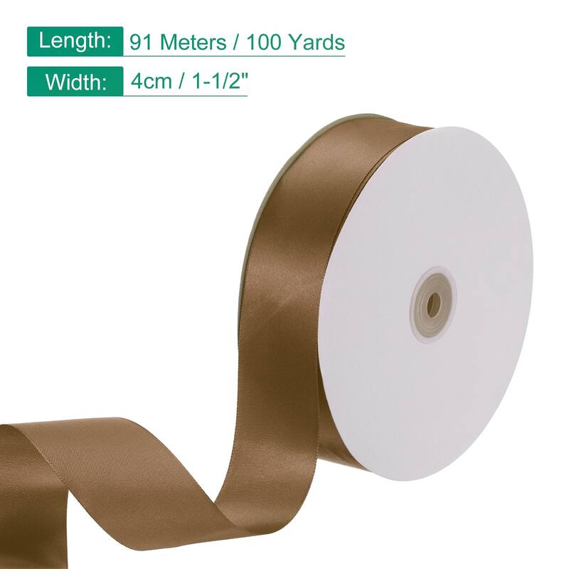 Satin Ribbon, 100 Yards Single Face Polyester Satin Ribbon - Light Brown - 1-1/2 Inch