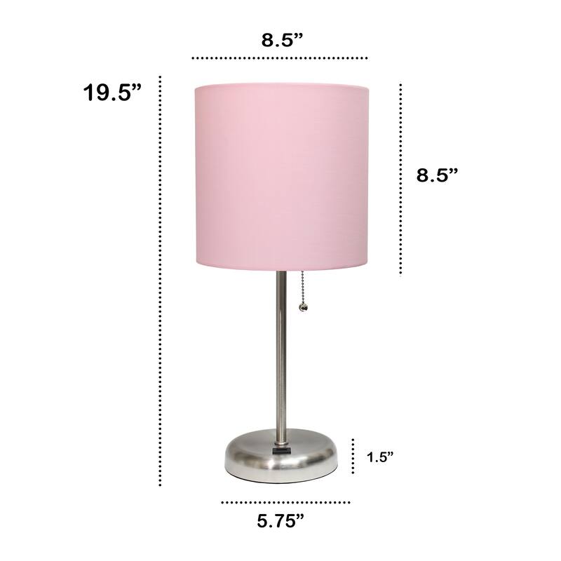 19.5" USB Port Feature Metal Lamp in Steel w Aqua Shade