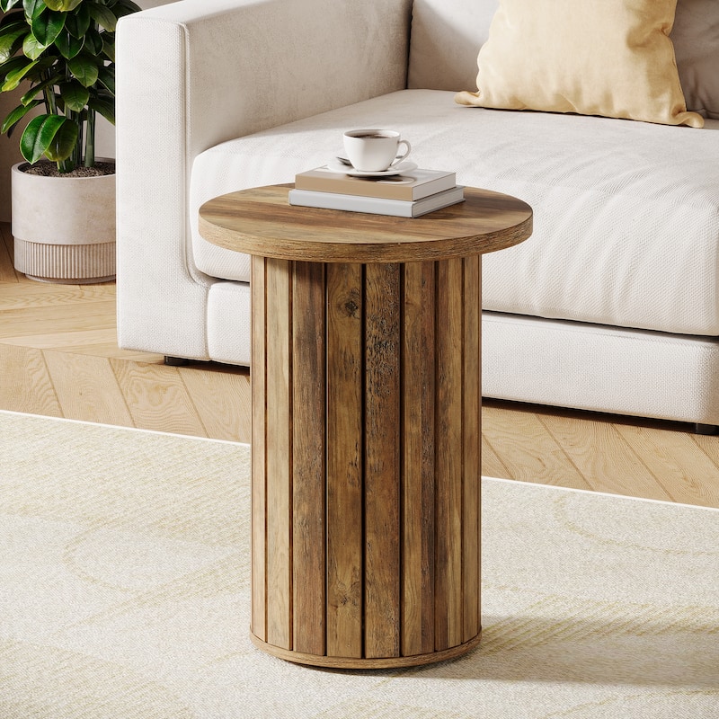 Small Round End Couch Side Table with Pedestal Base for Living Room - Brown