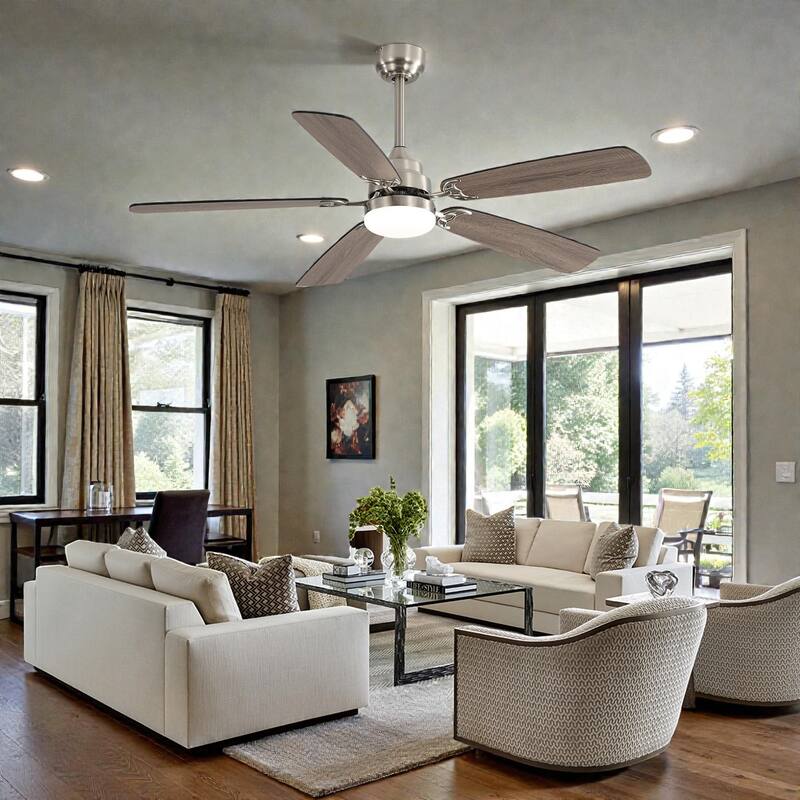 52 Inch Indoor Ceiling Fan with LED Light, 6-Speed Quiet DC Motor, 5 Blades, Dual-Color Design, Remote Control