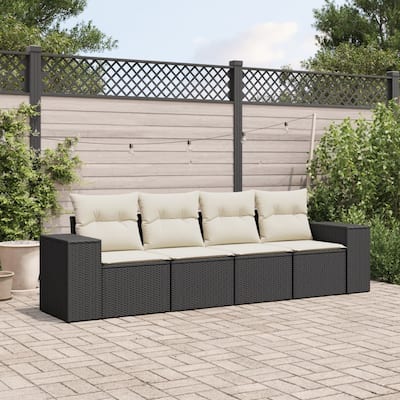 vidaXL Patio Sofa Set with Cushions Outdoor Furniture 5 Piece Poly Rattan - 21.7 x 24.4 x 27.2