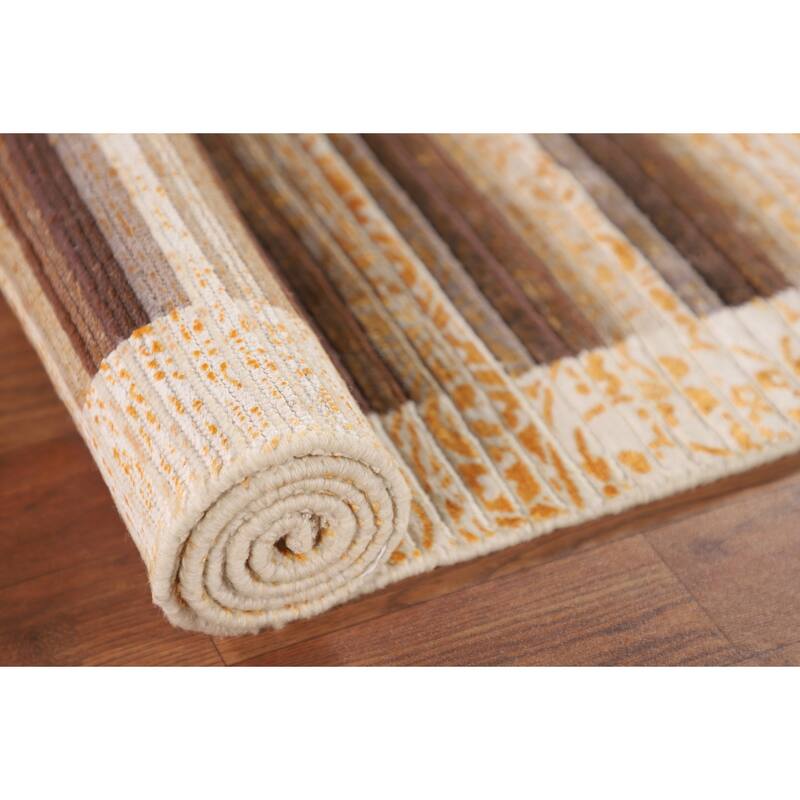 Striped Modern Abstract Accent Rug Handmade Yellow Wool Carpet - 2'9"x 4'10"